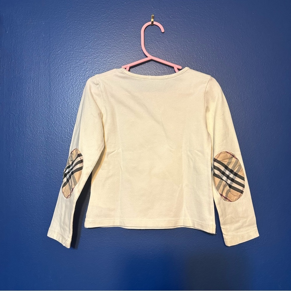 Burberry Kids Cream Long Sleeve Tee with Plaid Elbow Patches